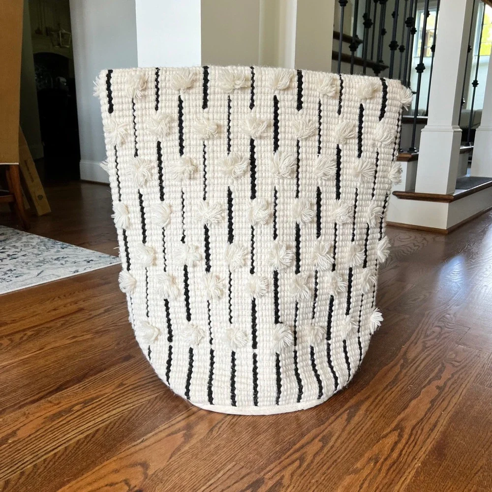 Pottery Barn Lot of 2 PB Dorm Woven Shag Tufted Storage Utility Bin 24x26 NEW